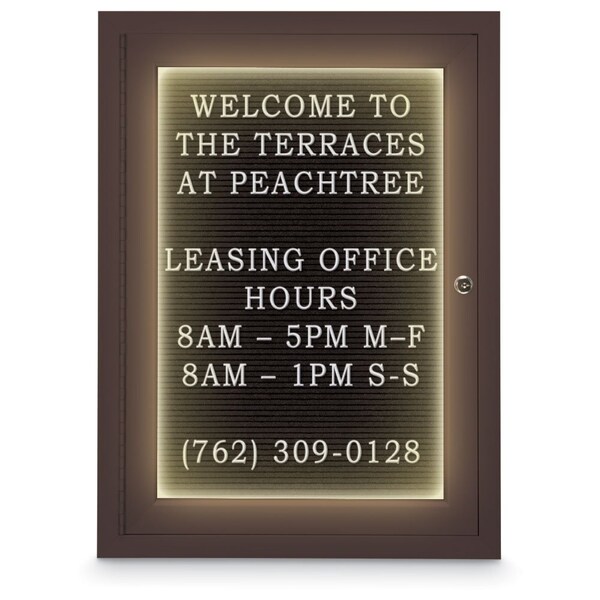 18"x24" 1-Door Enclosed Outdoor Letterboard, Header, Black Felt/Bronze